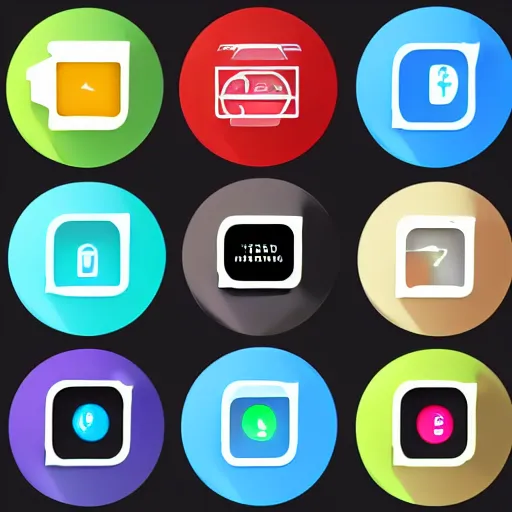 Image similar to concept art of spherical smartphone, apps icons, high performance