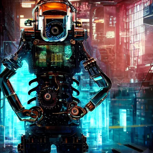 Prompt: Beautiful Photo of the Time Machine. Gear mechanism. Cyberpunk. splatterpunk. 4K. Future