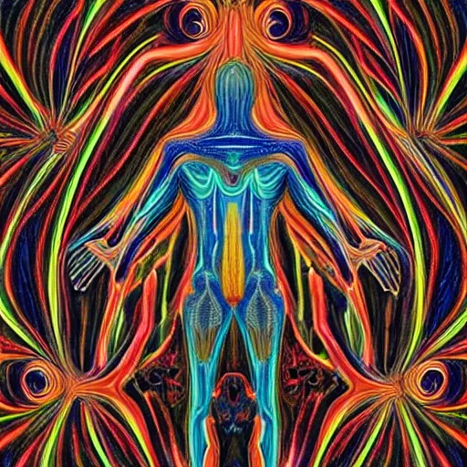 Image similar to dmt bodies. Mesh of human figures intertwined. earthen colors.