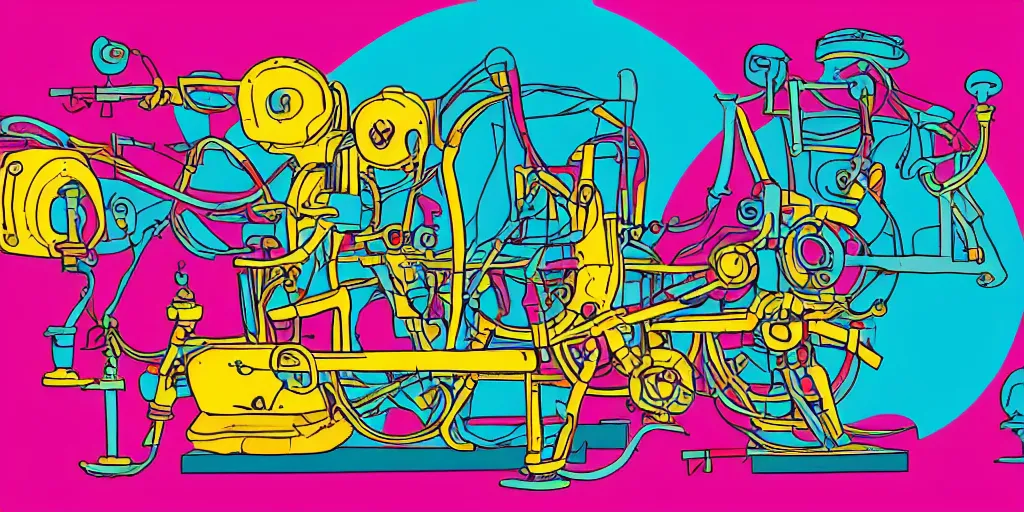 Prompt: colorful illustration of a mad scientist's machine