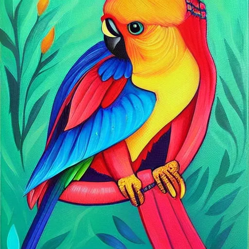 Image similar to beautiful acrylic painting of an adorable parrot, by jeremiah ketner