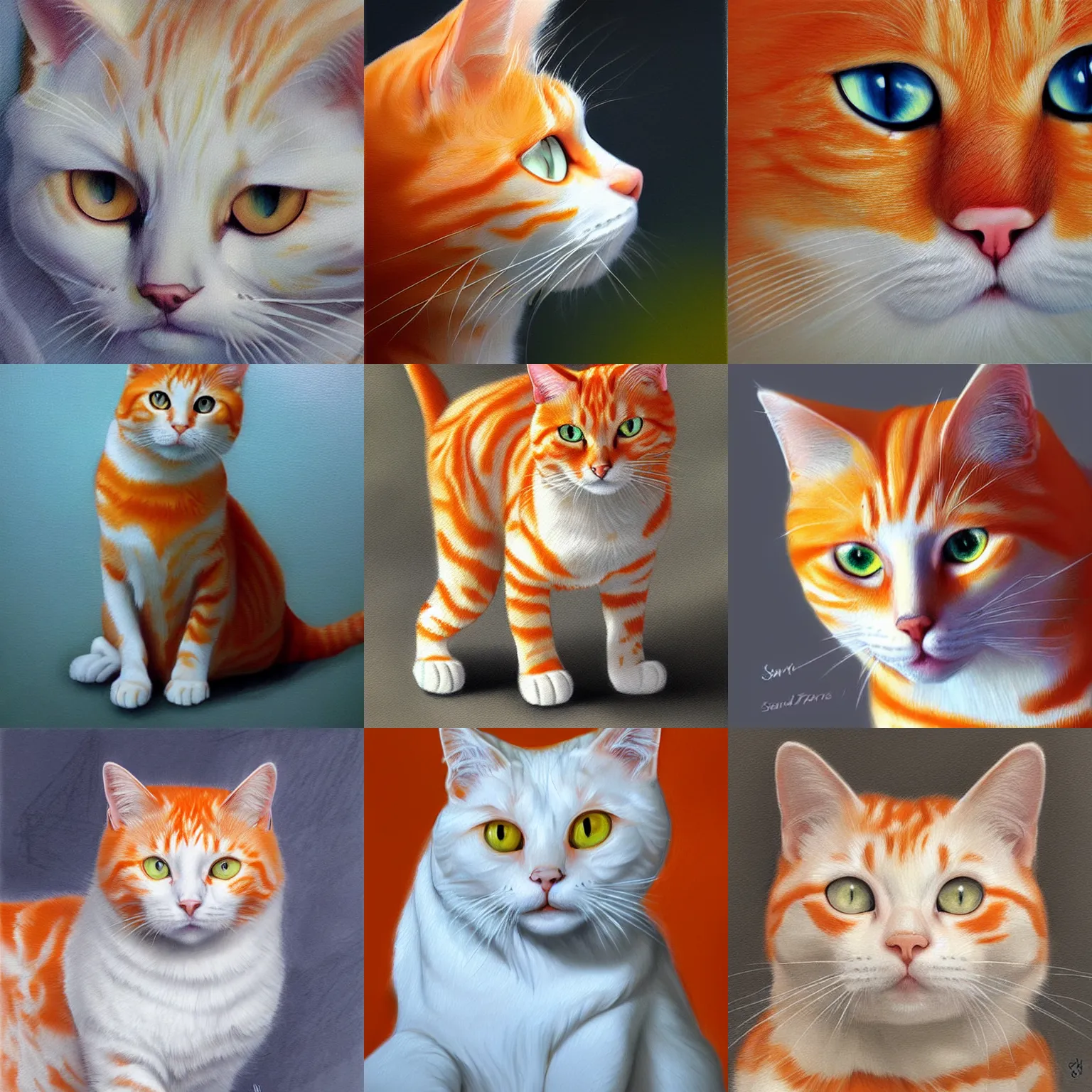 Prompt: an orange white tabby cat drawn by Sandara, realistic painting, high definition, digital art, matte painting, very detailed, realistic