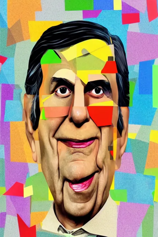 Image similar to cubist portrait of ratan tata cutout digital illustration cartoon colorful beeple