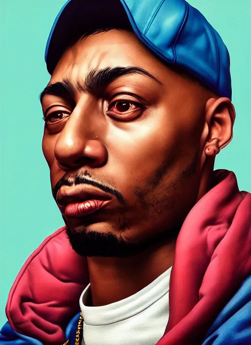 Prompt: a 3 d rendered portrait of an 9 0's era hiphop artist by artist hadi karimi, wlop, artgerm, greg rutkowski, serious expression, dramatic lowkey studio lighting, accurate skin textures, octane renderer, hyperrealism, zbrush, cgsociety, aesthetically pleasing and harmonious vinatge colors