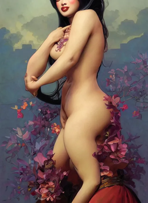 Image similar to kim chi, drag queen, painting by artgerm and greg rutkowski and alphonse mucha