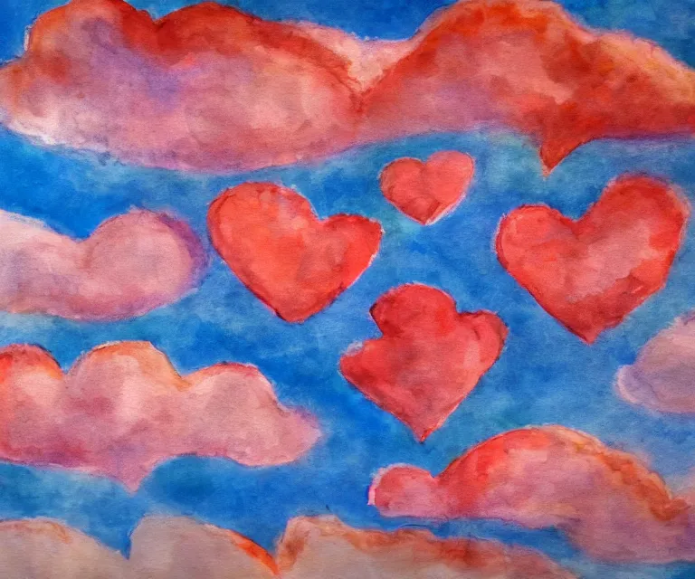 Image similar to water painting of heart shaped clouds