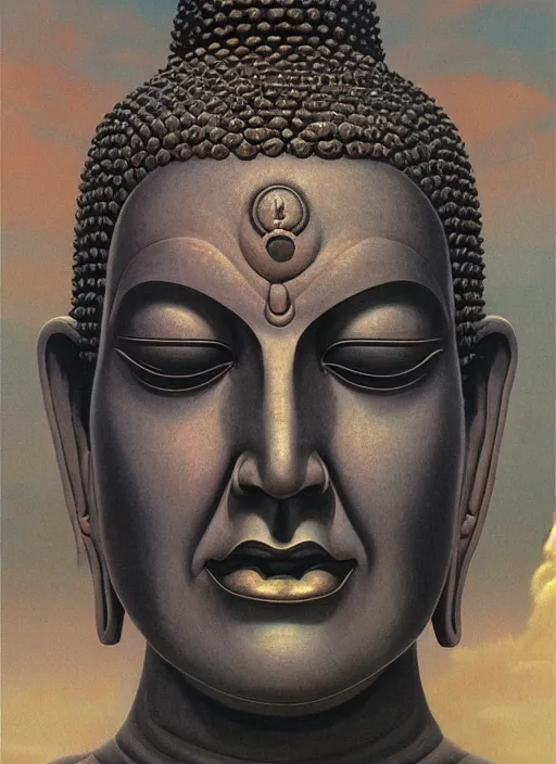 Image similar to a beautiful matte painting portrait of the cyberpunk buddha, by wayne barlowe