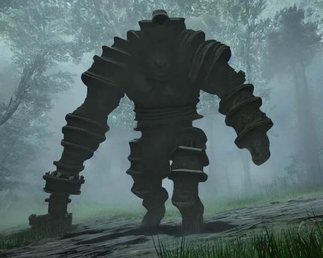 Prompt: big chungus in shadow of the colossus, as a colossus, screenshot