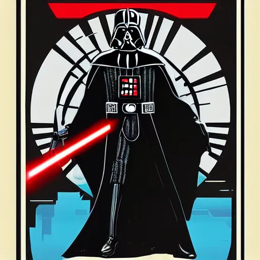 Prompt: darth vader in soviet space propaganda poster