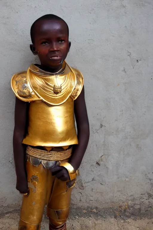Image similar to kenyan boy dressed in golden medieval armor