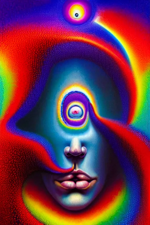 Image similar to hyperrealistic abstract close-up Renaissance psychedelic!! celestial happy! pure creature!! peaceful! kind spirit of nature! beautiful fractal!! eyes! highly detailed concept art eric zener elson peter cinematic hard rainbow lighting high angle hd 8k sharp shallow depth of field endless, inspired by Zdzisław Beksiński Salvador Dali