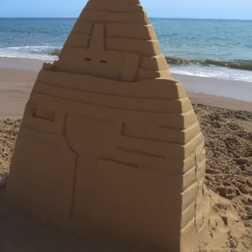 Image similar to a sandcastle in the shape of nathan fillion