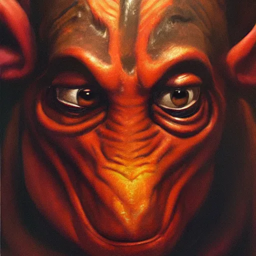 Image similar to ultra realistic portrait painting of jar jar binks as count doku, art by frank frazetta, 4 k, ultra realistic, highly detailed, epic lighting