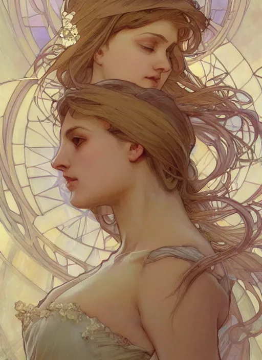 Image similar to digital character concept art by artgerm and greg rutkowski and alphonse mucha. clear portrait of a modestly clothed young wife blessed by god to uncontrollably become overwhelmingly perfect!! blonde, obviously full - figured holy body!! light effect. hyper detailed, glowing lights!! intricate, elegant, digital painting, artstation, smooth, sharp focus