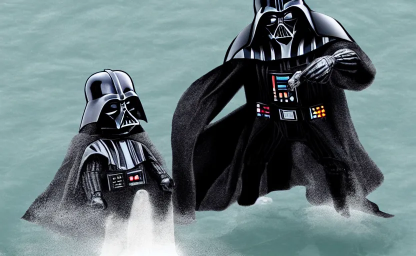 Prompt: darth vader throwing a cat overboard