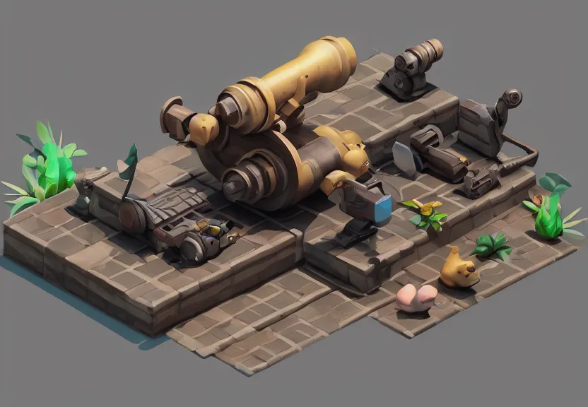 Prompt: isometric chubby cute cannon, clean, octane render, unreal engine, artstation