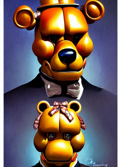 oil portrait of freddy fazbear, intricate, elegant,, Stable Diffusion