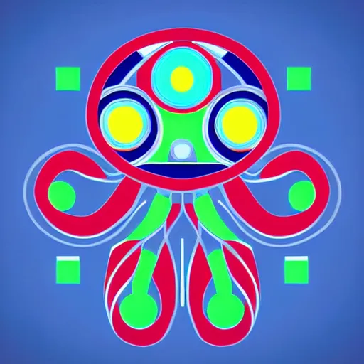 Prompt: geometric cyborg robot electric octopus, digital art, geometric, vector art