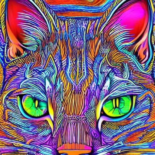 Image similar to psychedelic cat drawing, colorful, psychedelic, highly detailed