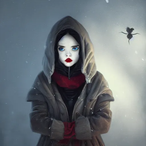 Prompt: portrait of sinister teenage snow white, intricate artwork. by Tooth Wu, wlop, beeple, dan mumford. octane render, trending on artstation, greg rutkowski very coherent symmetrical artwork. cinematic, hyper realism, high detail, octane render, 8k, iridescent accents