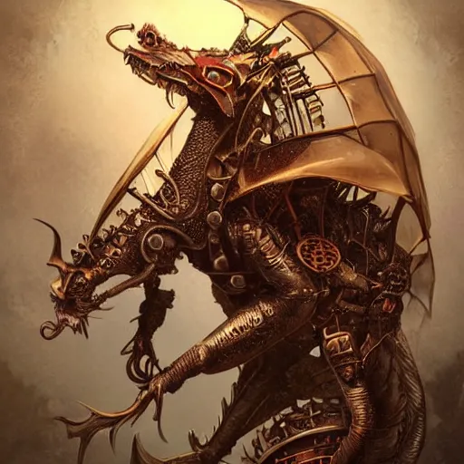 Prompt: a steampunk dragon, artstation.