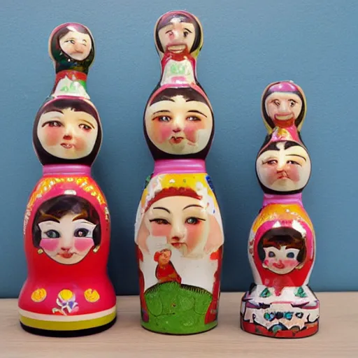 Prompt: Russian stacking dolls but they get progressively uglier