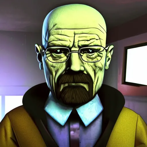 Image similar to walter white as an animatronic from the video game five nights at freddys