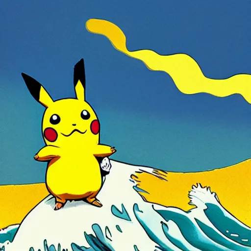 Image similar to pikachu surfing on the great wave