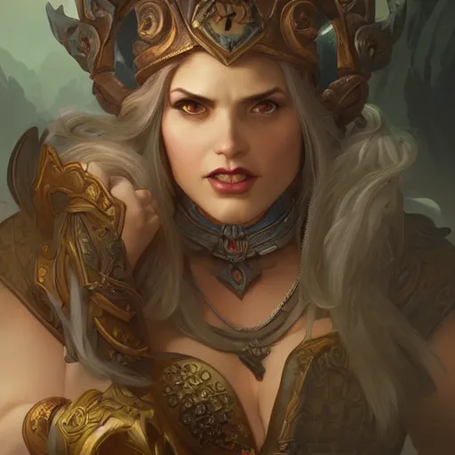 Prompt: female ogre, deep focus, d & d, fantasy, intricate, elegant, highly detailed, digital painting, artstation, concept art, matte, sharp focus, illustration, hearthstone, art by artgerm and greg rutkowski and alphonse mucha