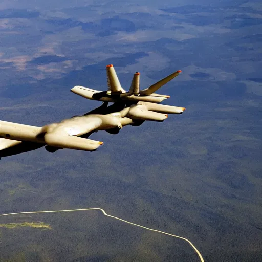 Image similar to b 5 2 bomber dropping bananas, aerial photography