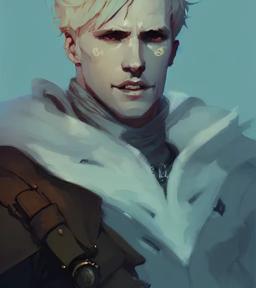 Image similar to portrait of cullen from dragon age by atey ghailan, by greg rutkowski, by greg tocchini, by james gilleard, by joe fenton, by kaethe butcher, dynamic lighting, gradient light blue, brown, blonde cream and white color scheme, grunge aesthetic