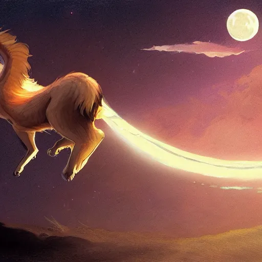 Image similar to Illustration of cute caracal chasing the moon through the sky, league of legends, LOL, fantasy, d&d, digital painting, artstation, concept art, sharp focus, illustration, art by greg rutkowski and alphonse mucha