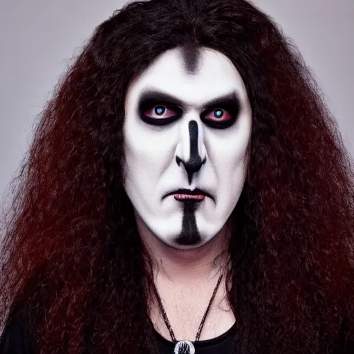 Image similar to portrait of weird Al yankovic in black metal makeup 8k highly detailed.