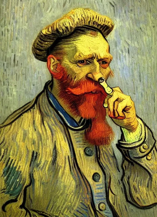 Image similar to portrait of a very old sailor with a pipe, detailed realism face in painting, detailed beautiful portrait, expressionist oil painting masterpiece, 8 k resolution, smooth, sharp focus, pastel color palette, trending on artstation, by van gogh