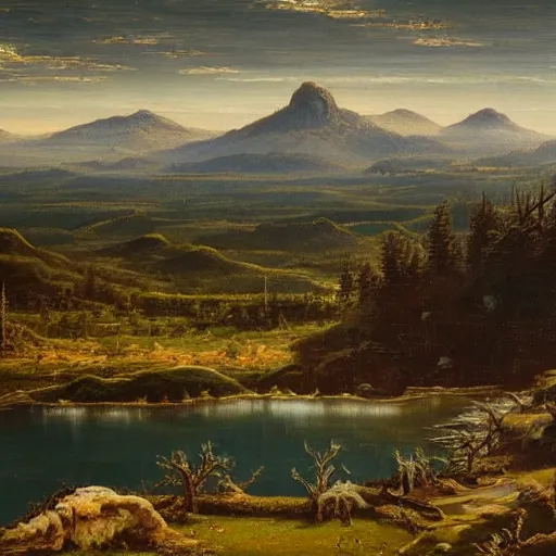 Image similar to irithyll of the boreal valley, beautiful extremely detailed landscape oil on canvas painting in the style of 1 9 th century hudson river school of art