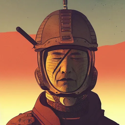 Prompt: Thomas Jane, an illustration of a worn out samurai that got time travelled to a futuristic colonized Mars, art by Ilya Kuvshinov, wallpaper, highly detailed, anime key visual, warm colors, epic landscape, HD digital art, artstation