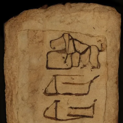 Image similar to fragment of dead sea scrolls with hebrew writing and drawing of a dachshund