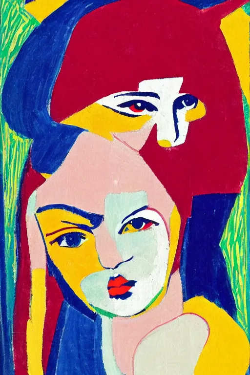 Prompt: 😺 girl portrait, abstract, rich in details, modernist composition, coarse texture, concept art, visible strokes, colorful, Kirchner, Gaughan, Caulfield, Aoshima, Earle
