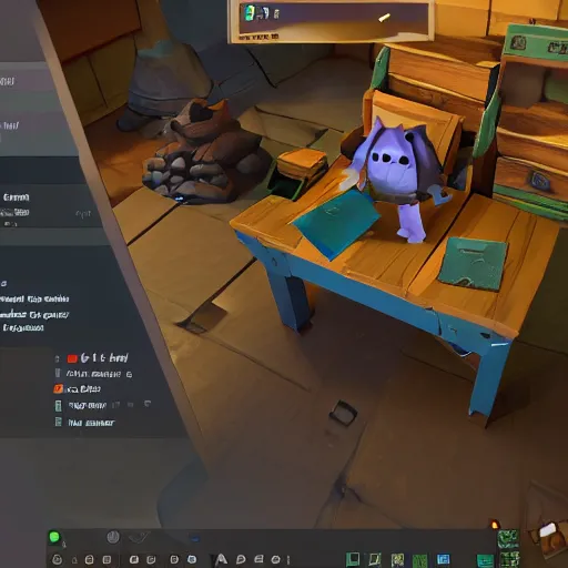 Prompt: A low poly dwarf peeking over his desk surprised at the amount of mail on the desk, deep rock galactic screenshot, video game