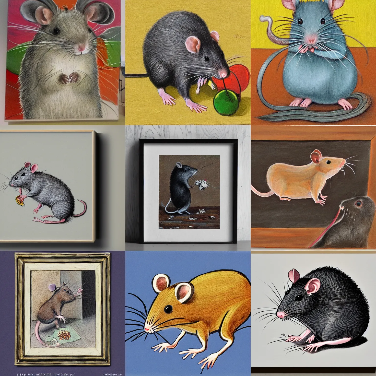 Prompt: rat presenting art