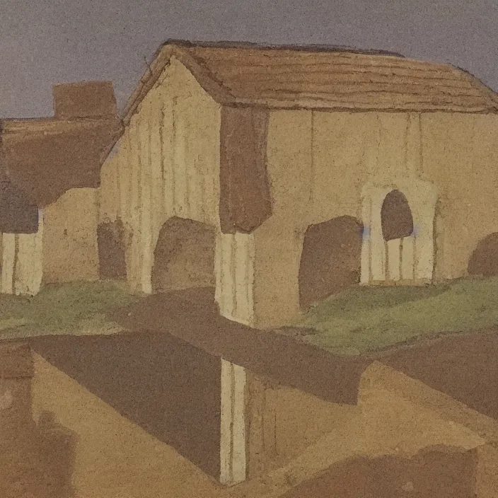 Prompt: a building in a serene landscape, anglo - saxon art