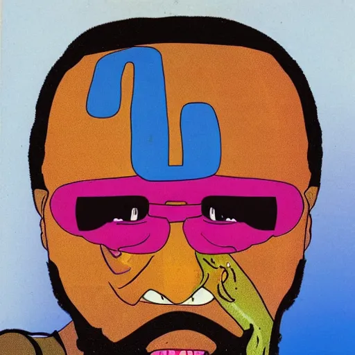 Image similar to mr. t on acid, detailed facial expressions, 1 9 8 0 s aesthetic