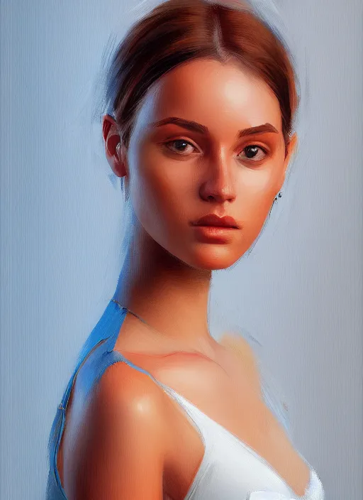 Image similar to portrait of a gorgeous young woman in the style of stefan kostic, artstation, concept art