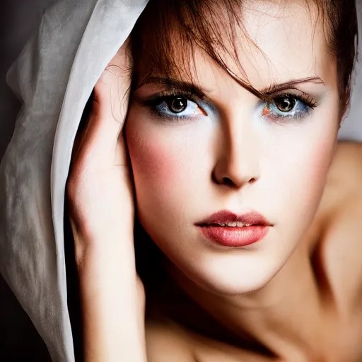 Image similar to portrait of a stunningly beautiful European woman, photography