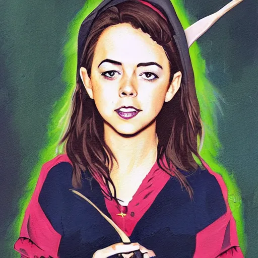 Image similar to young witch aubrey plaza eating a bat, art by sam yang