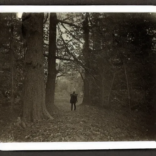 Image similar to man with the upside down face in woods, creepy, 1910 Polaroid