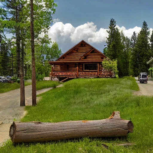 Prompt: log cabin neighborhood