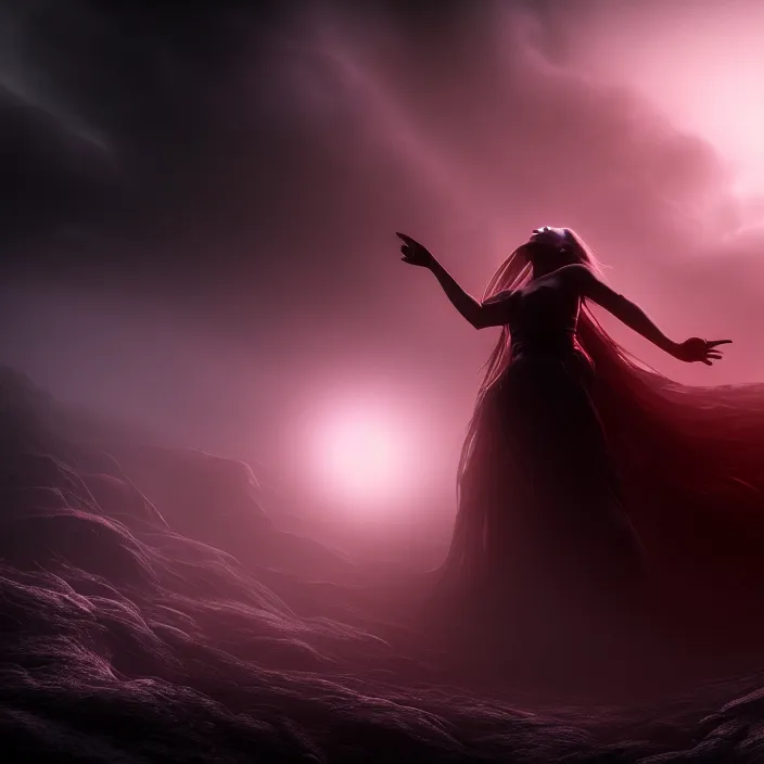 Image similar to stunning otherworldly goddess of beauty rising from the void, dark and mysterious, stopped in time, atmospheric, ominous, eerie, cinematic, epic, 8 k, 4 k, ultra detail, ultra realistic, rendered by awesomeness