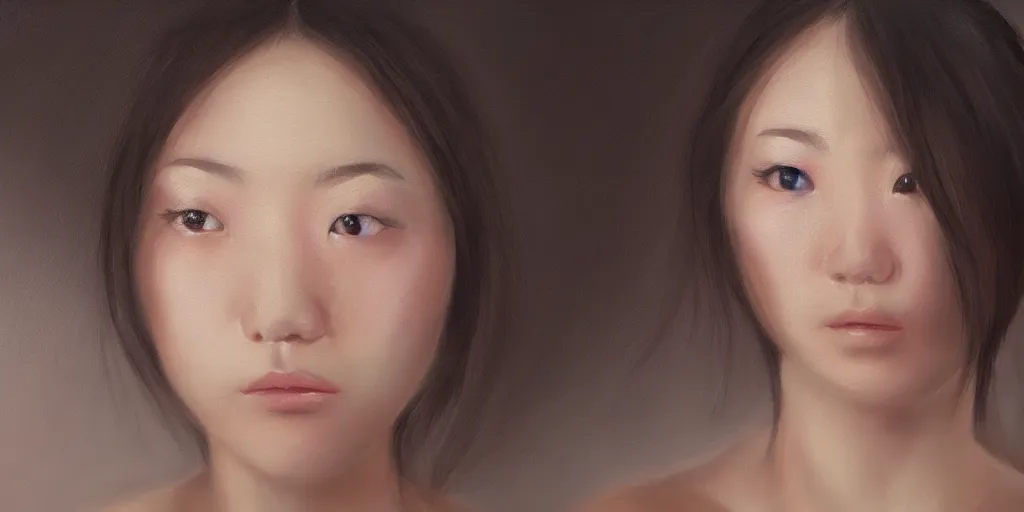 Image similar to half-Japanese girl, cinematic lighting, detailed oil painting, hyperrealistic, 8k