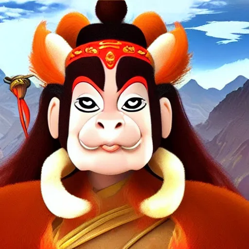 Image similar to the monkey king from the journey to the west as a highly attractive female